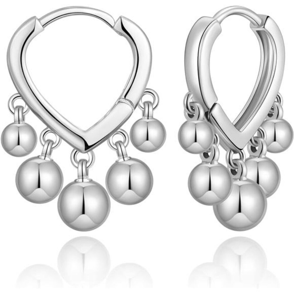 Huggie Earrings – Dangle Hoop with Tiny Gold Balls, Hypoallergenic & Elegant